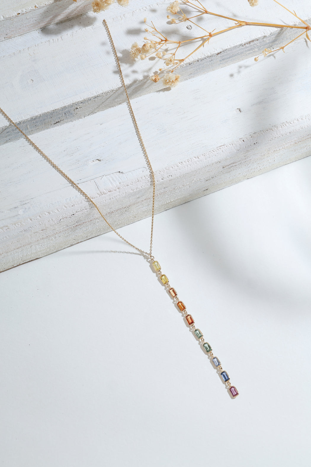 Multi-colour Ombre sapphire 14k gold necklace