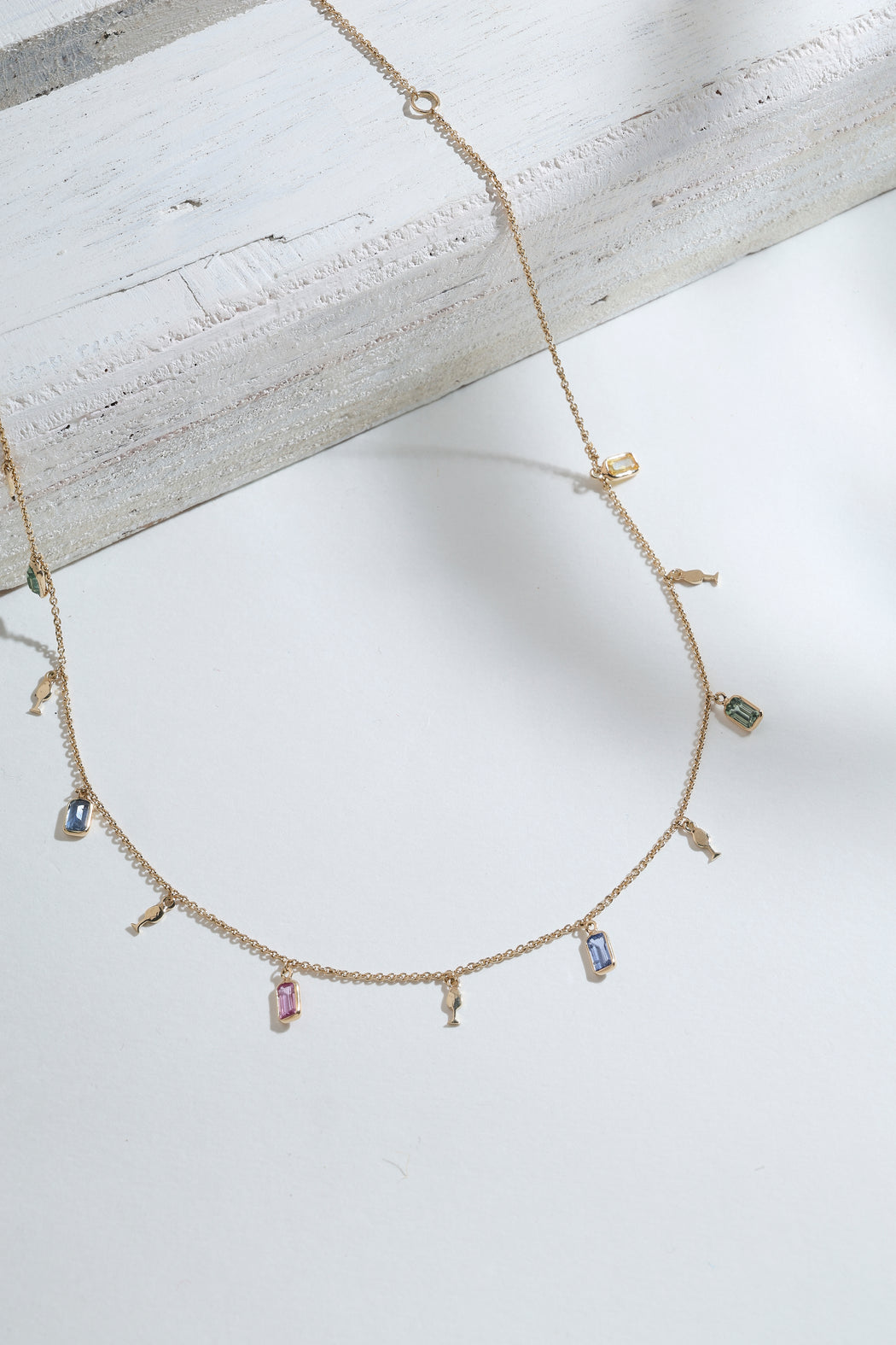 Multi-colour sapphire 14k gold necklace