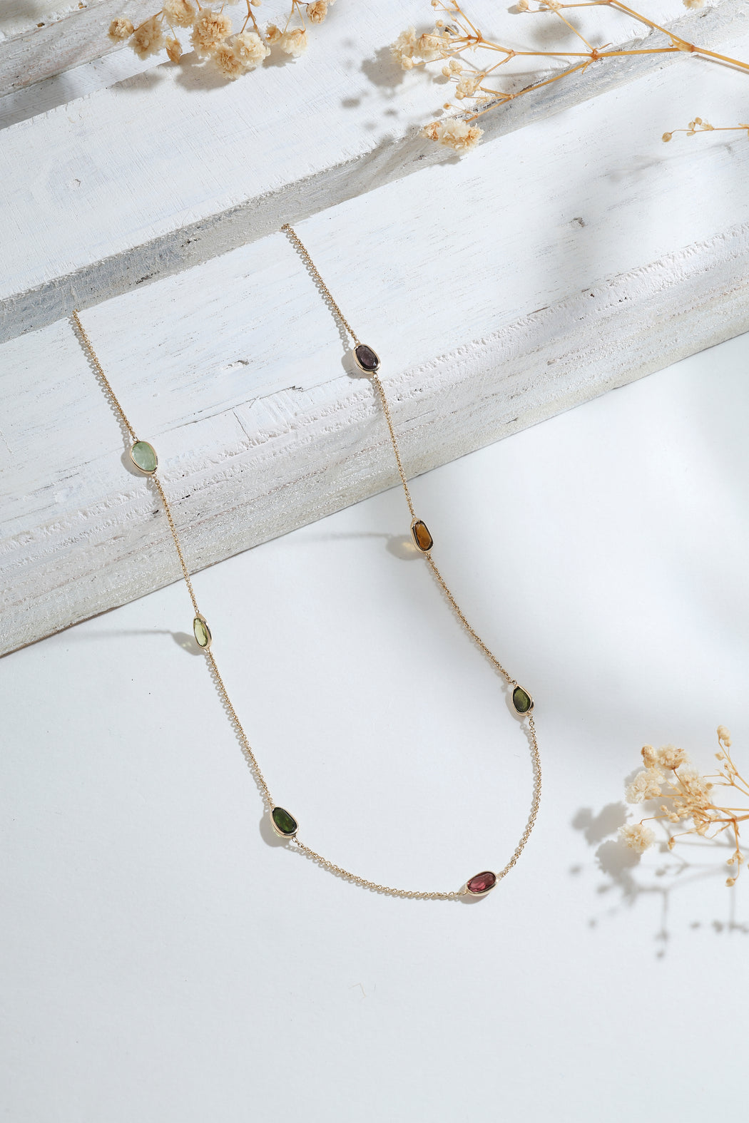 Multi-colour tourmaline 14k gold necklace