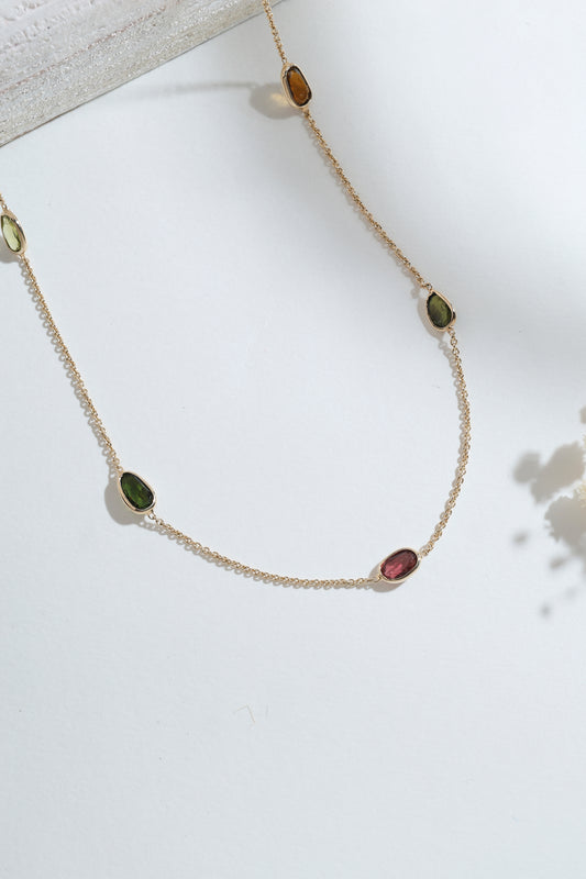 Multi-colour tourmaline 14k gold necklace