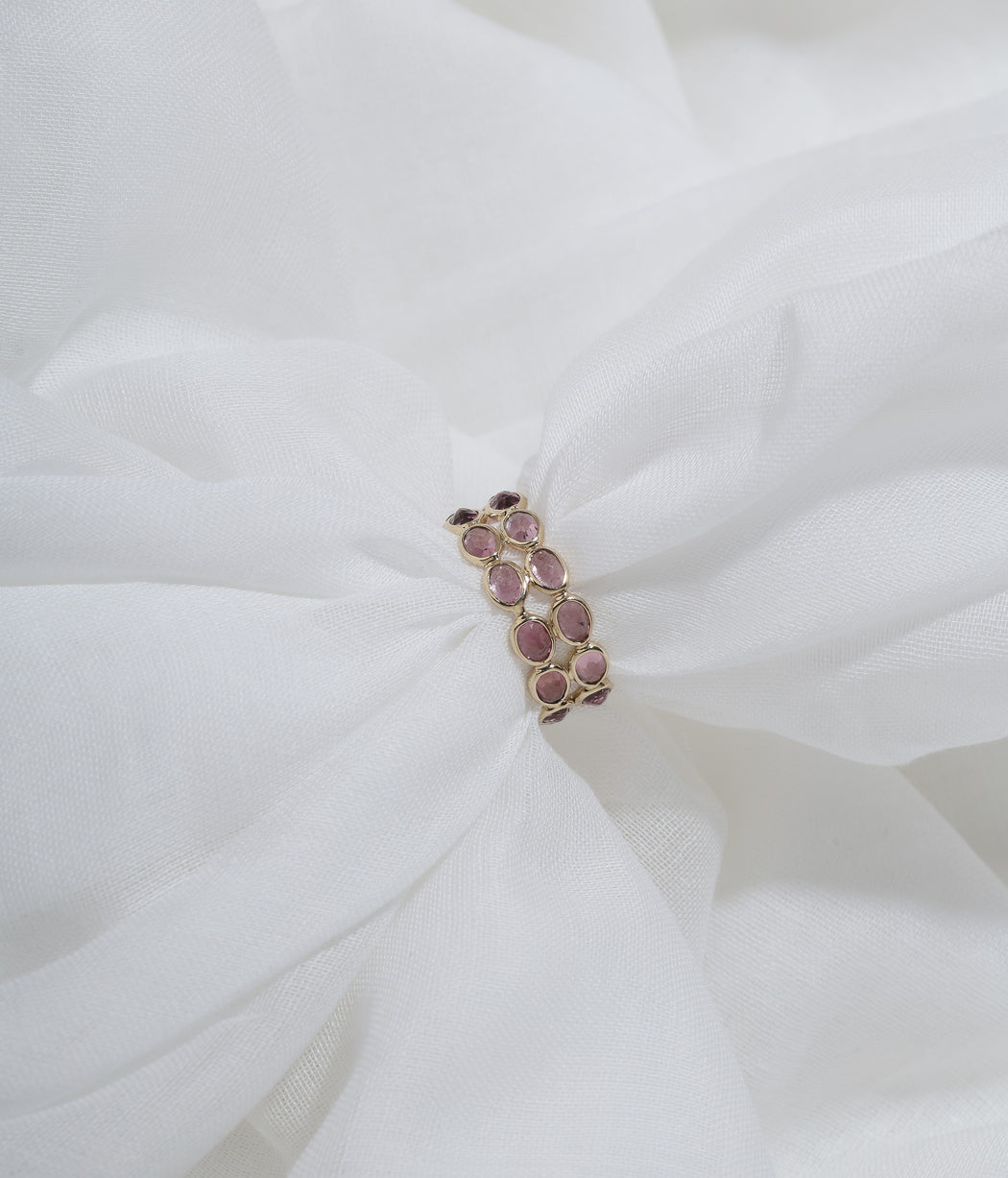 Pink tourmaline double band 14k gold ring