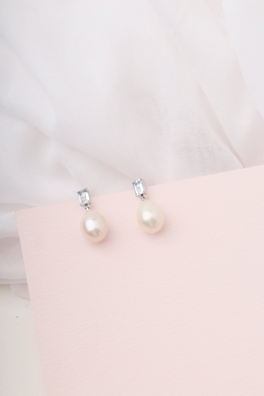 Aquamarine and pearl 14k gold earrings