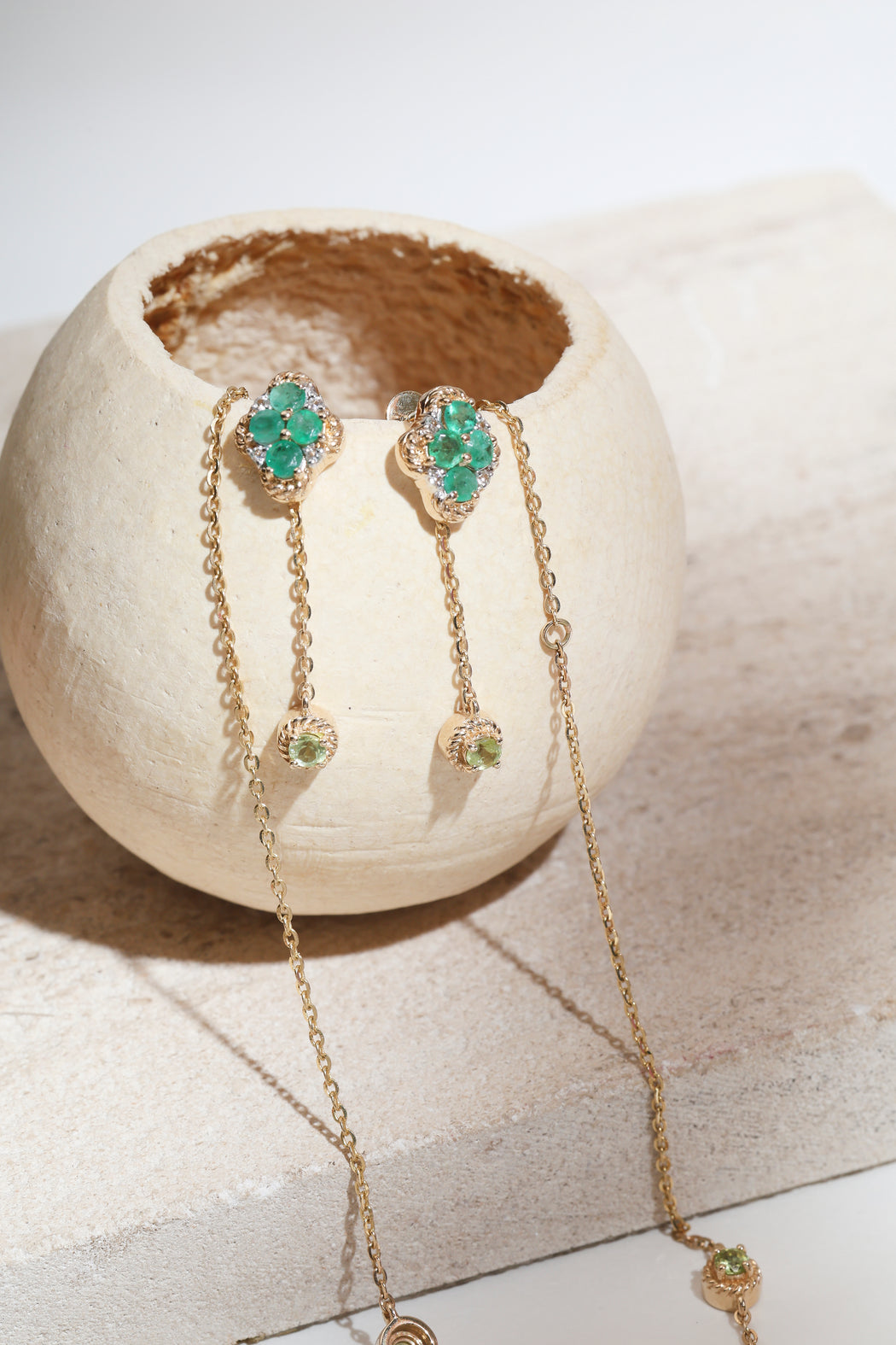 Emerald and peridot with white sapphire 14k gold Earrings