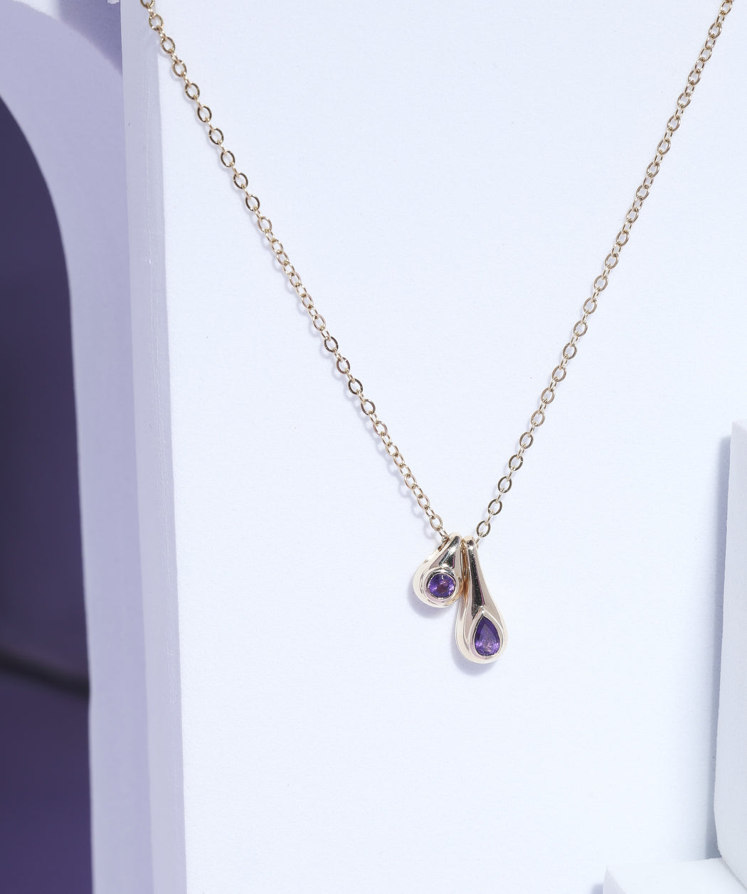 Amethyst drop 14k gold necklace