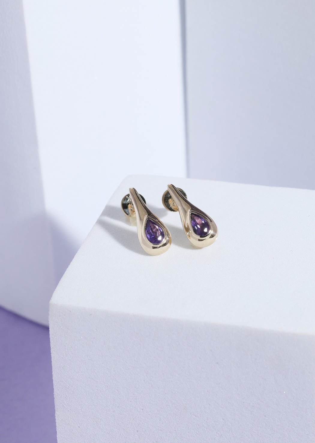 Amethyst drop 14k gold earrings