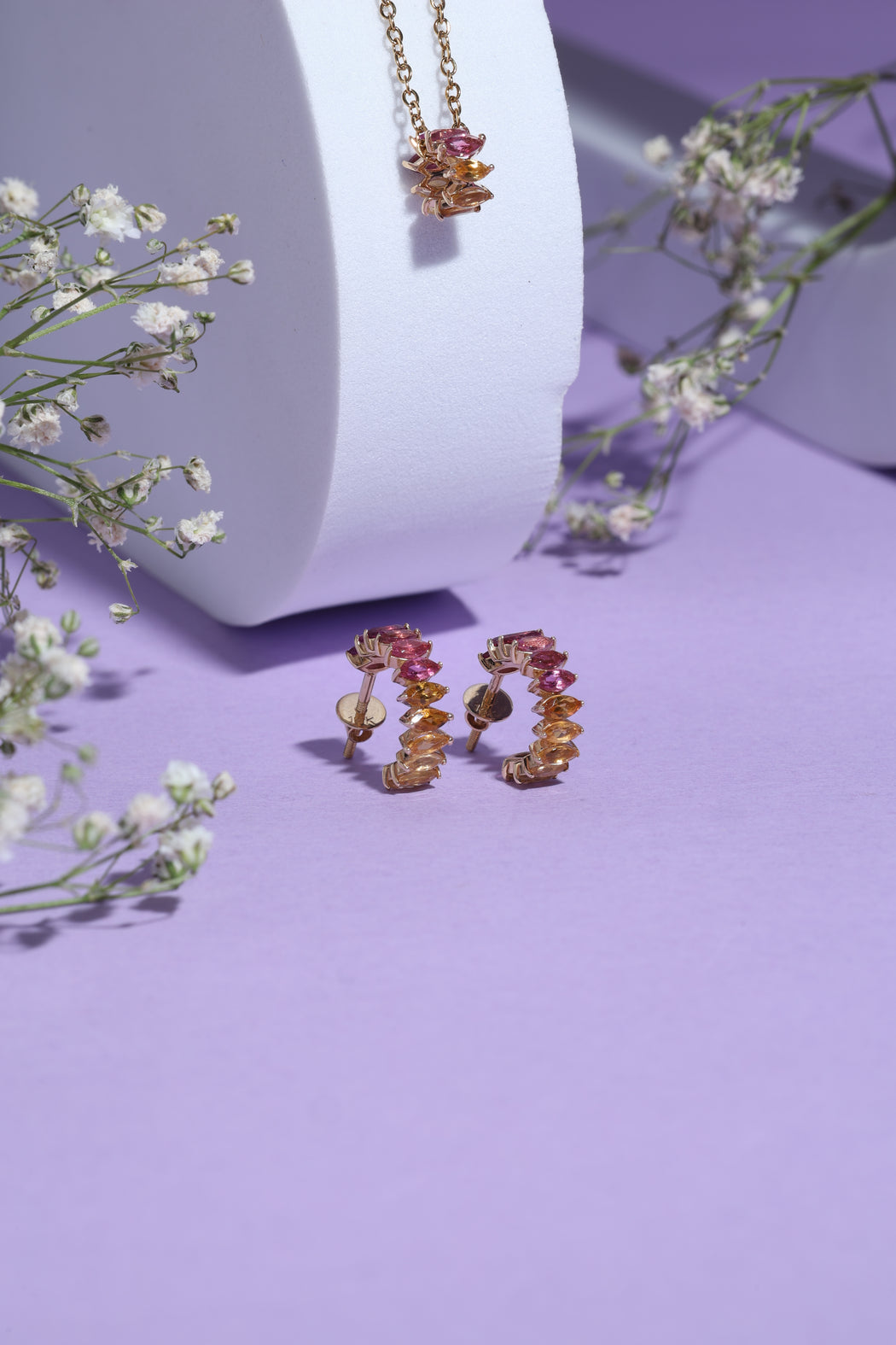 Sunset Ombre gemstone 14k gold hoop earrings