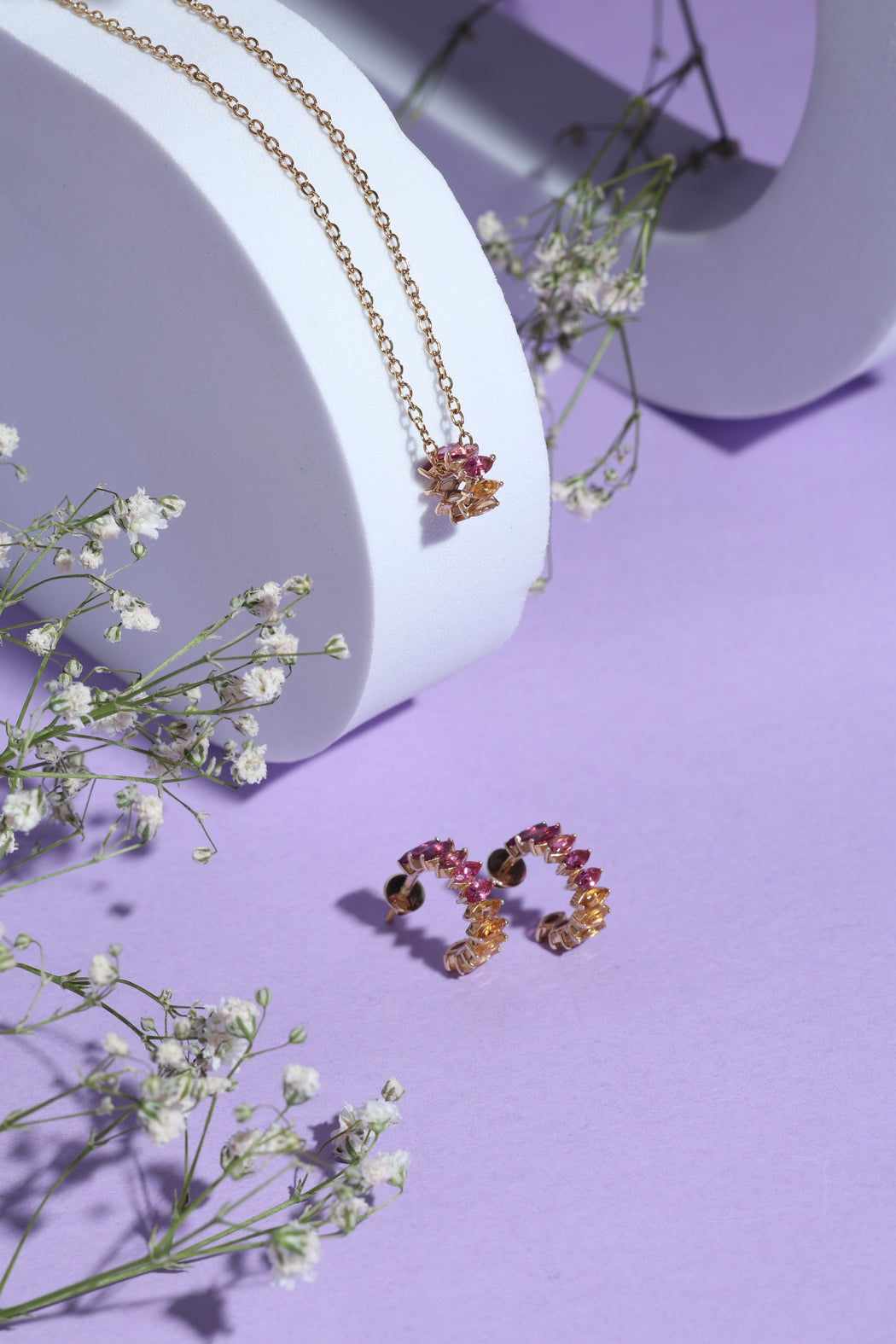 Sunset Ombre gemstone 14k gold necklace