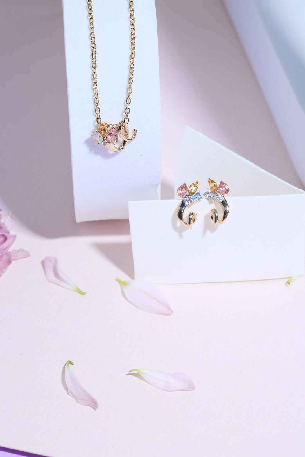 Tri-colour gemstone 14k gold set