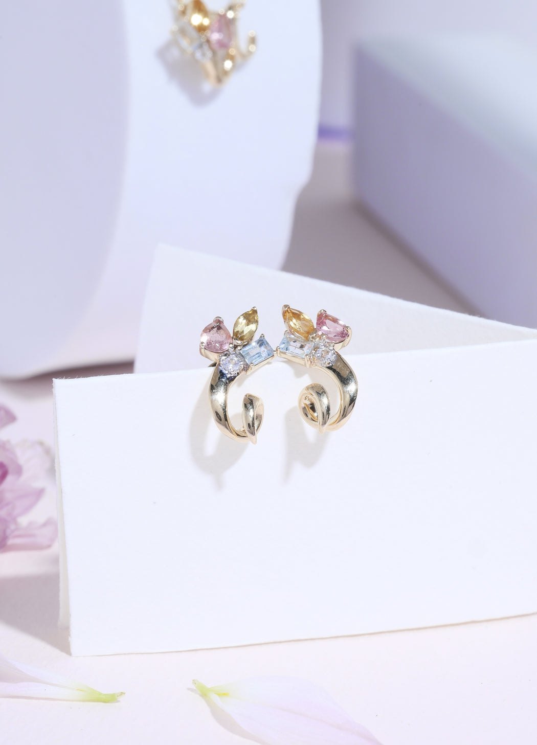 Tri-colour gemstone 14k gold earrings