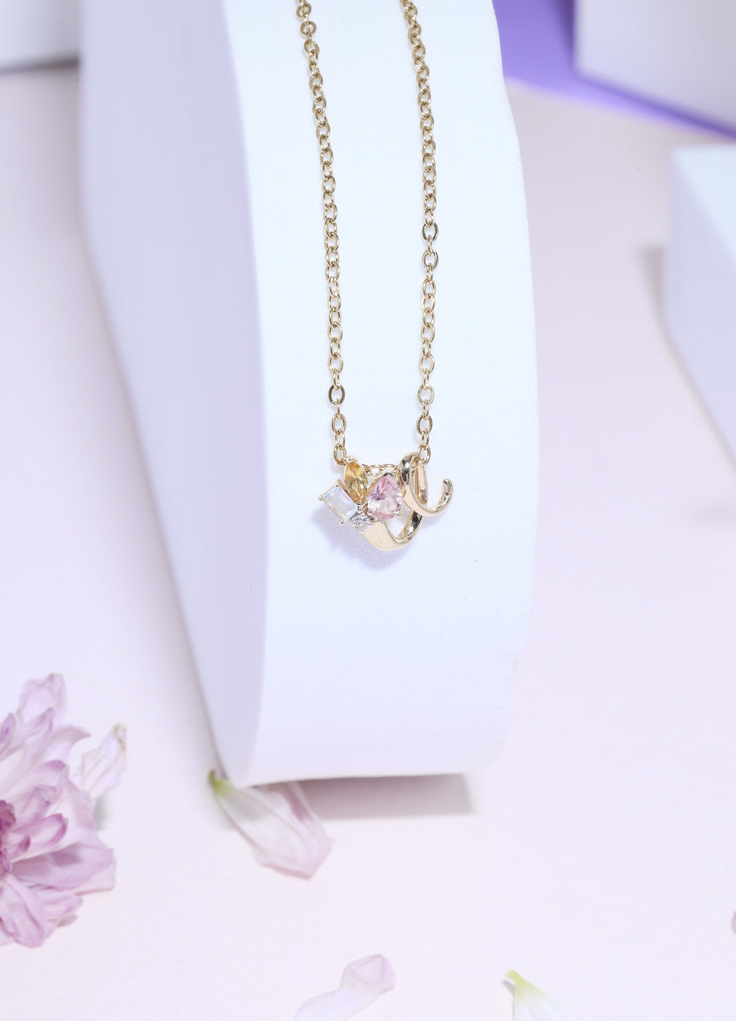 Tri-colour gemstone 14k gold necklace