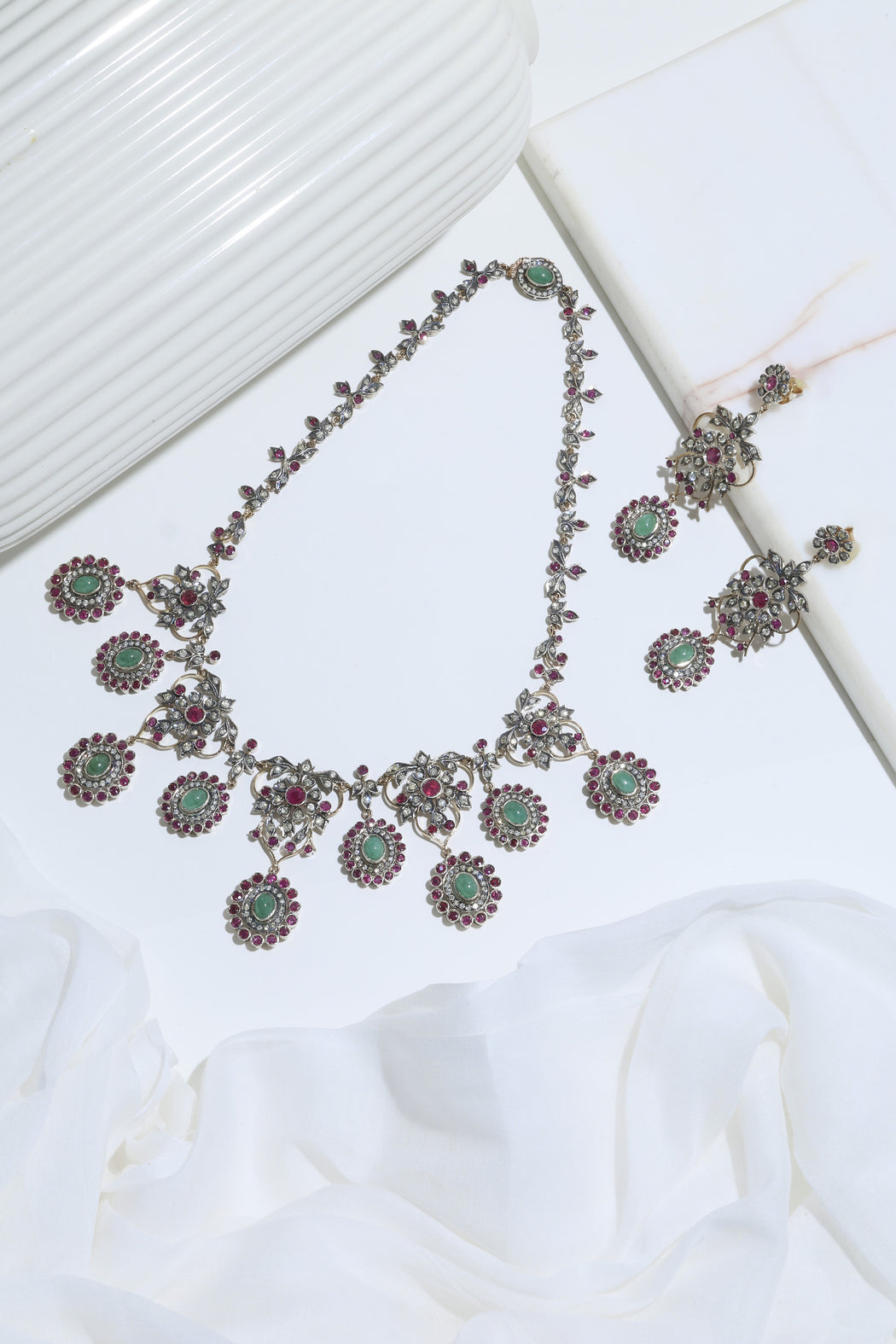 Diamond and gemstone victorian set