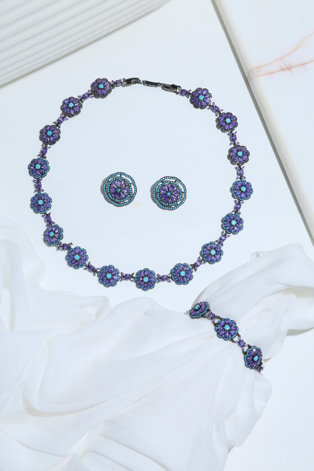 Amethyst and Turquoise black rhodium set