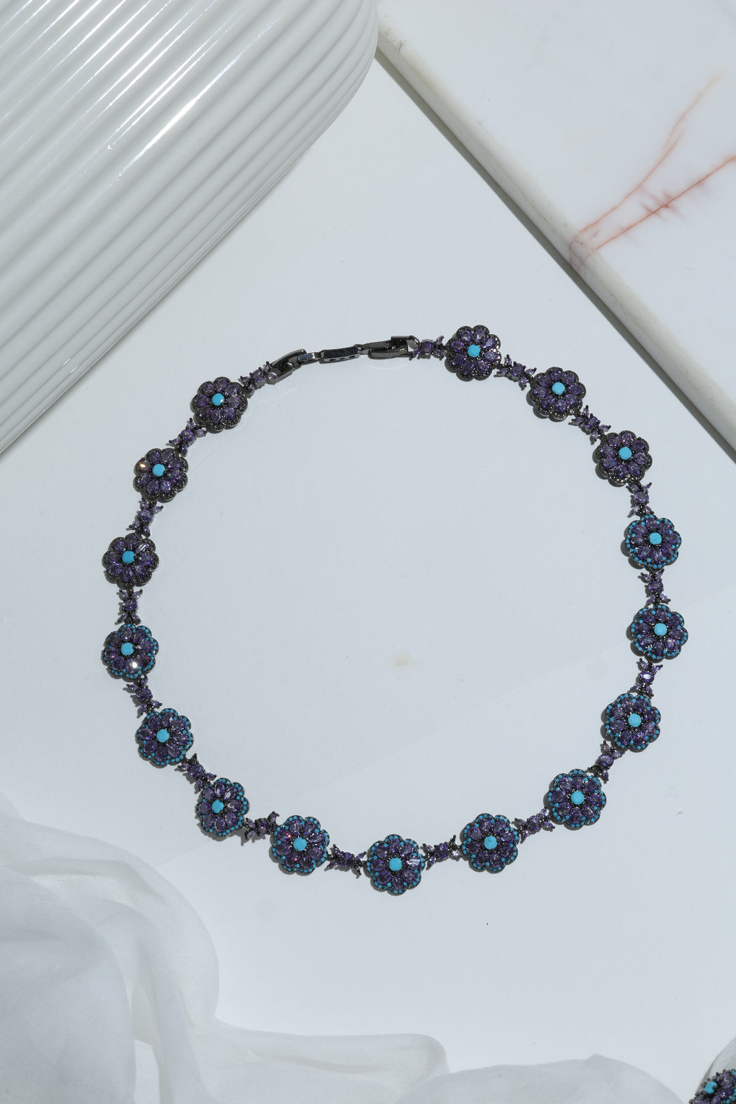 Amethyst and Turquoise black rhodium necklace
