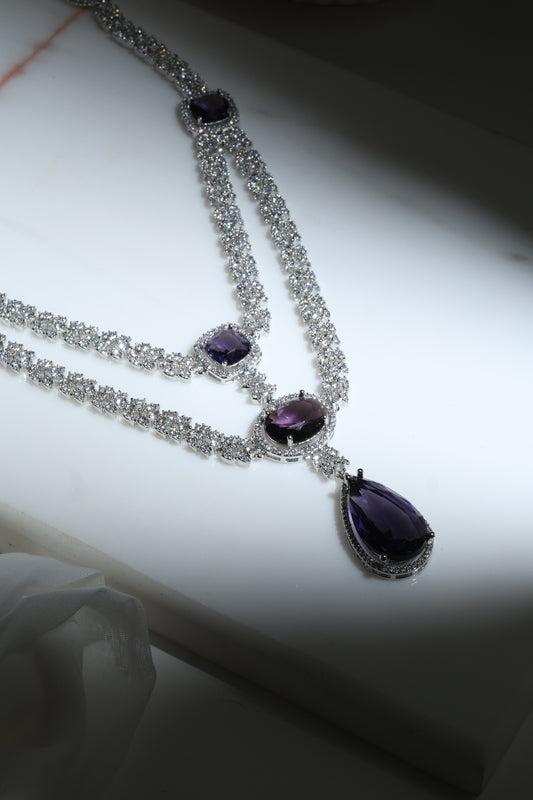 Amethyst and diamond double layer bridal necklace