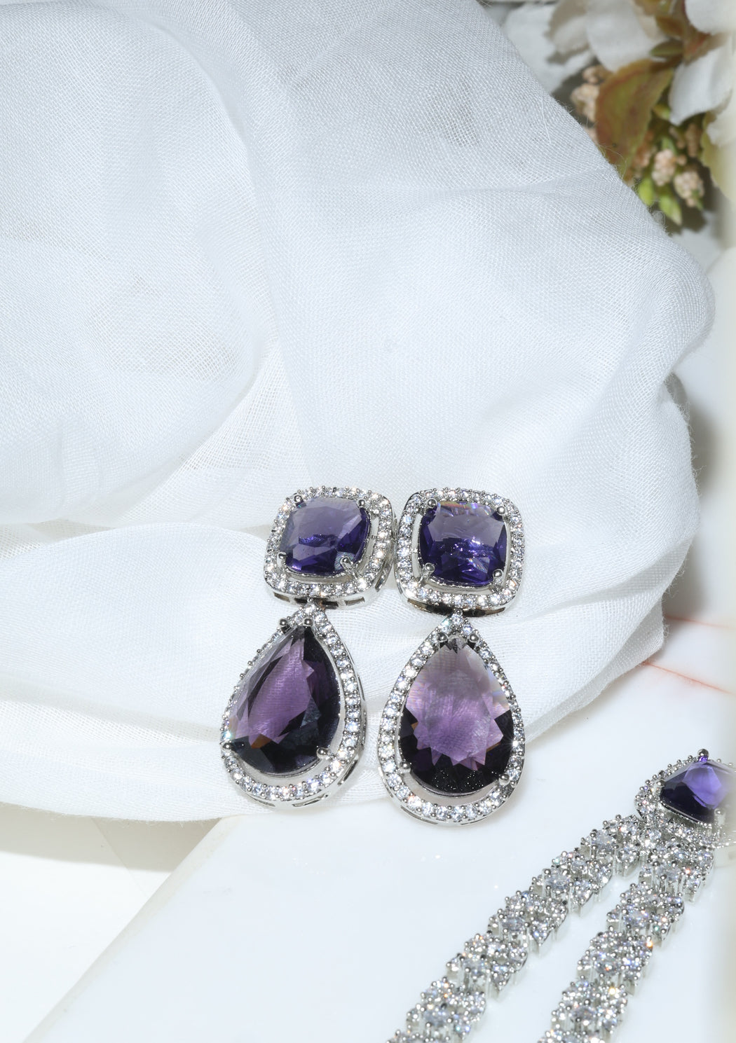 Amethyst and diamond drop earrings