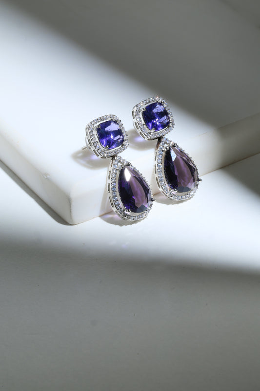 Amethyst and diamond drop earrings
