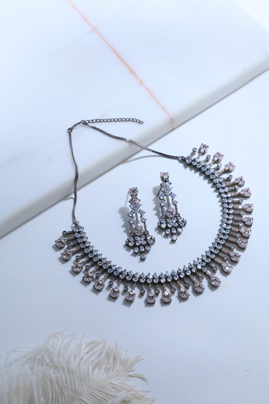 Fancy cut diamonds in black rhodium set