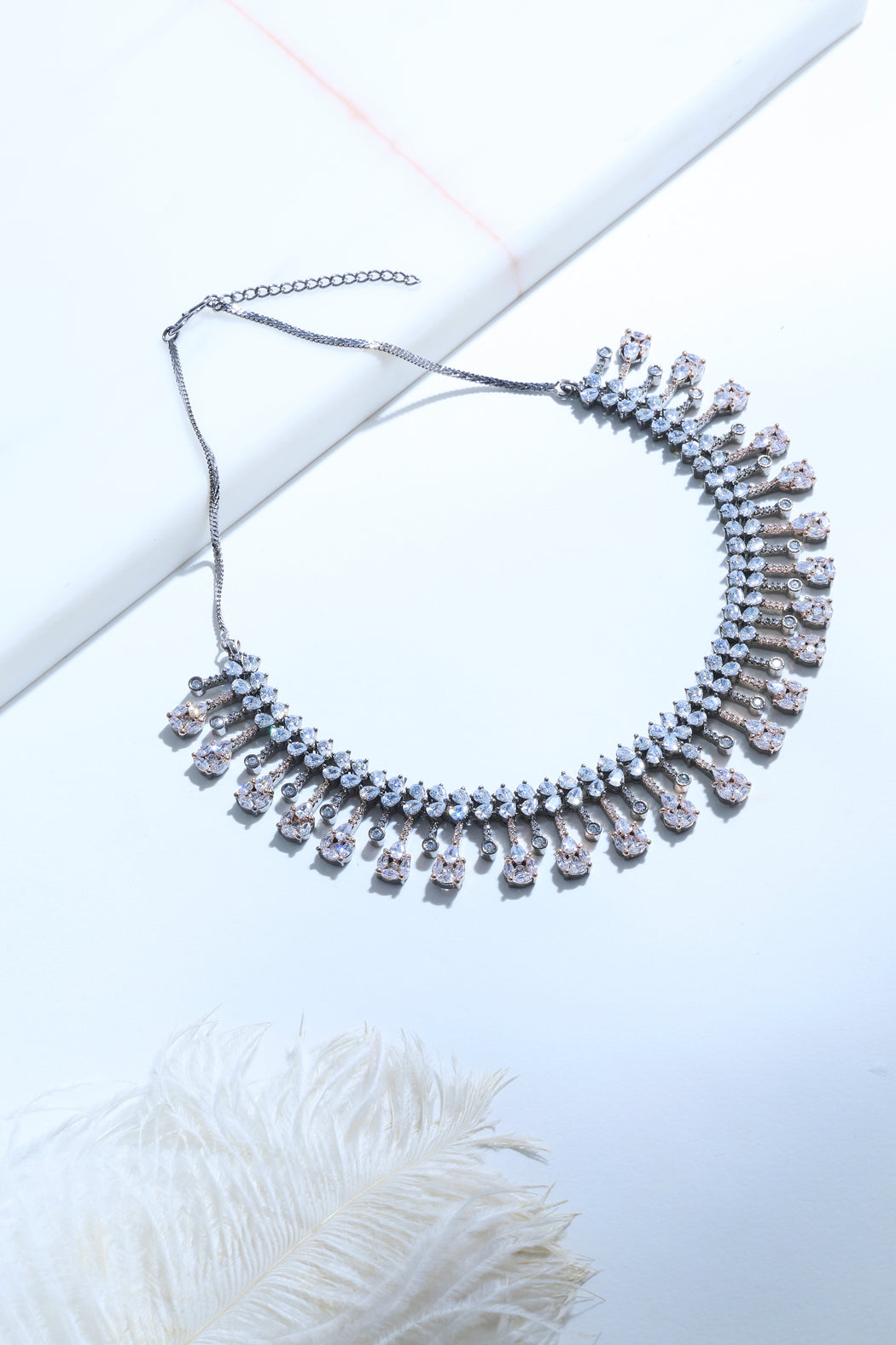 Fancy cut diamonds in black rhodium necklace