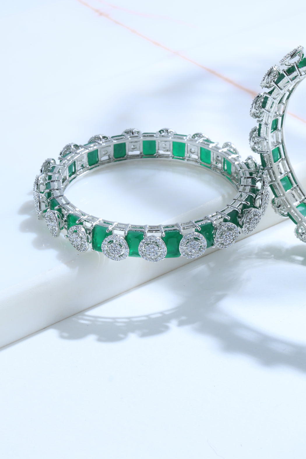 Emerald and diamond 14k gold bangles