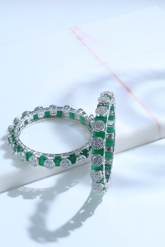Emerald and diamond 14k gold bangles