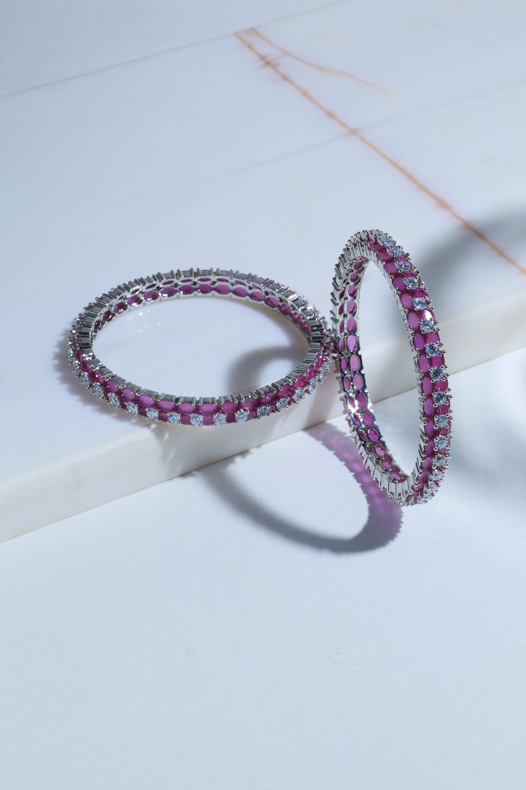 Ruby and diamond 14k gold bangles