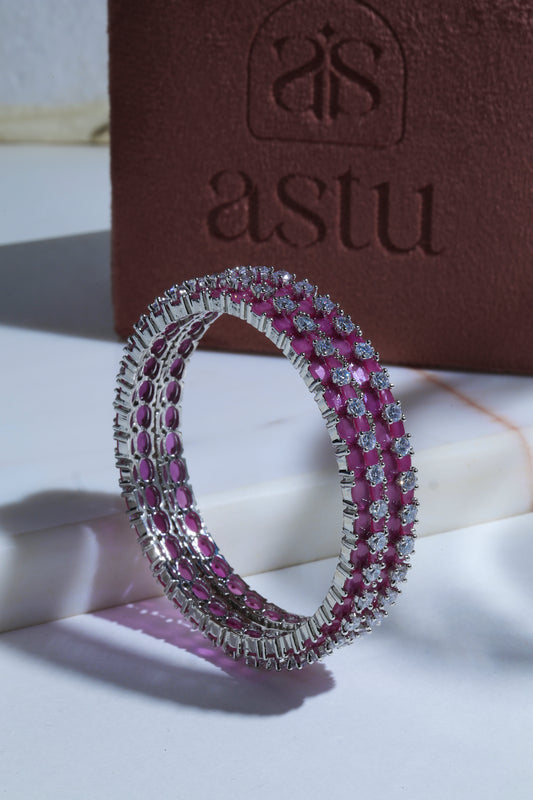 Ruby and diamond 14k gold bangles