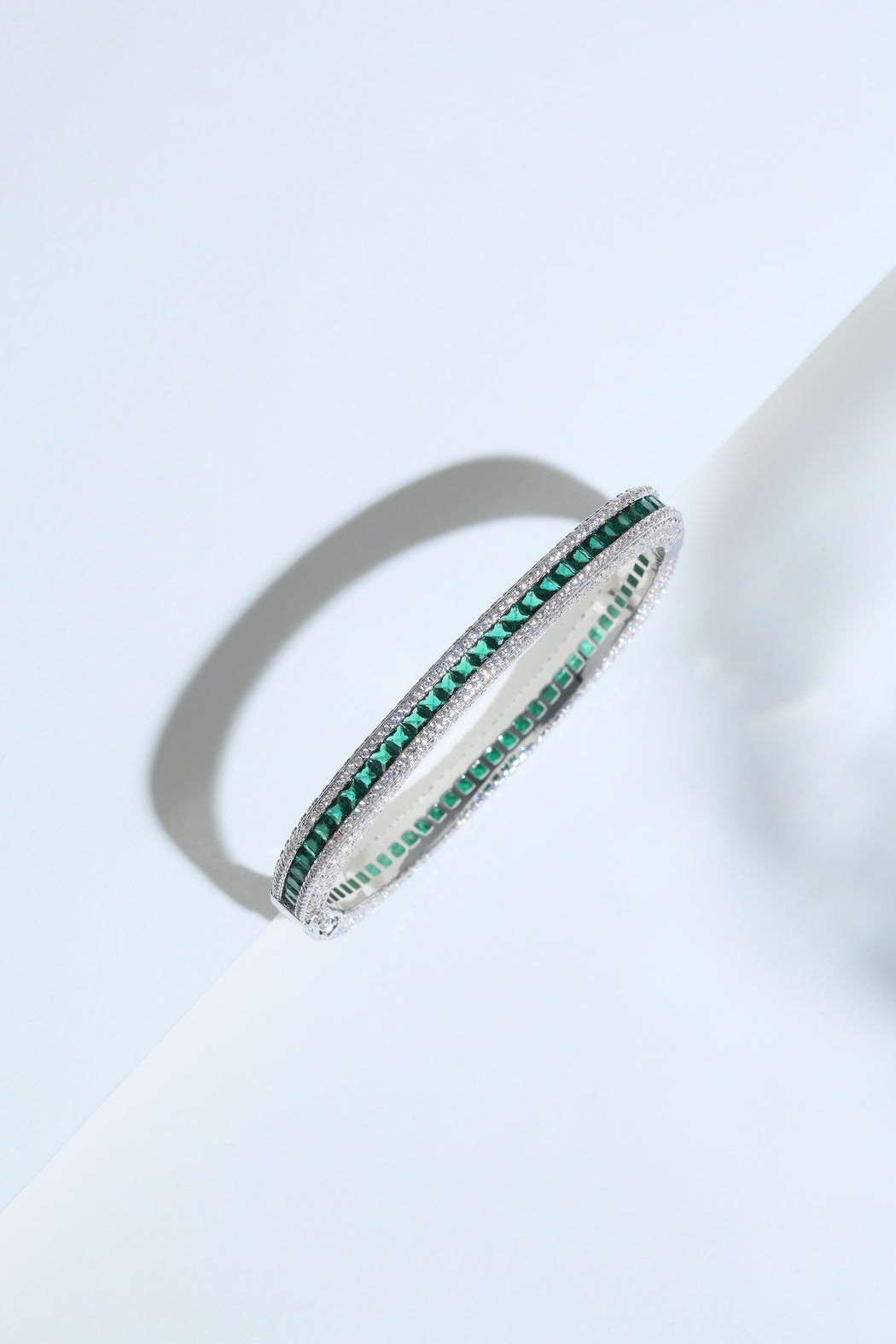 Emerald and diamond 14k gold bangle