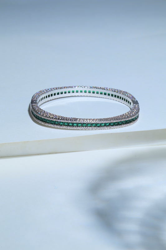 Emerald and diamond 14k gold bangle