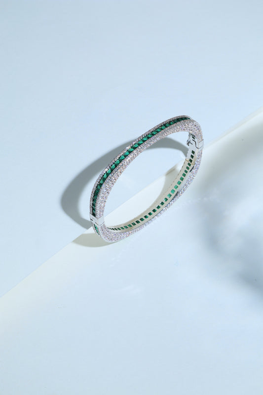 Emerald and diamond 14k gold bangle