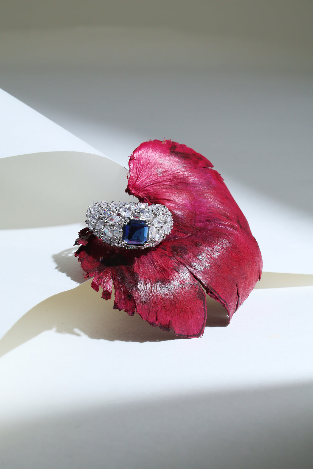 Blue sapphire and diamond statement ring