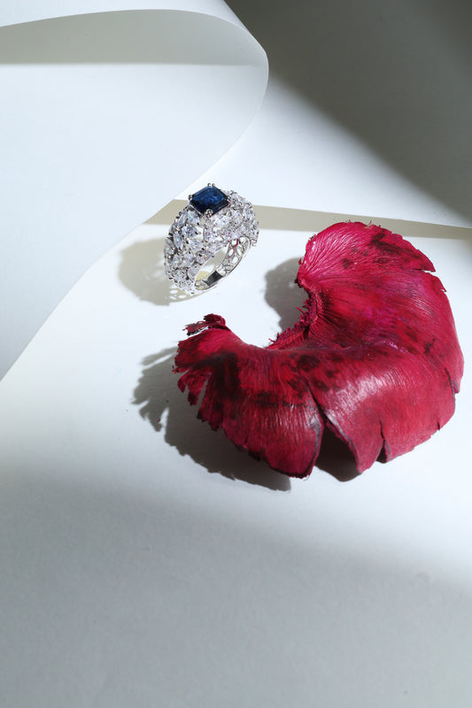Blue sapphire and diamond statement ring