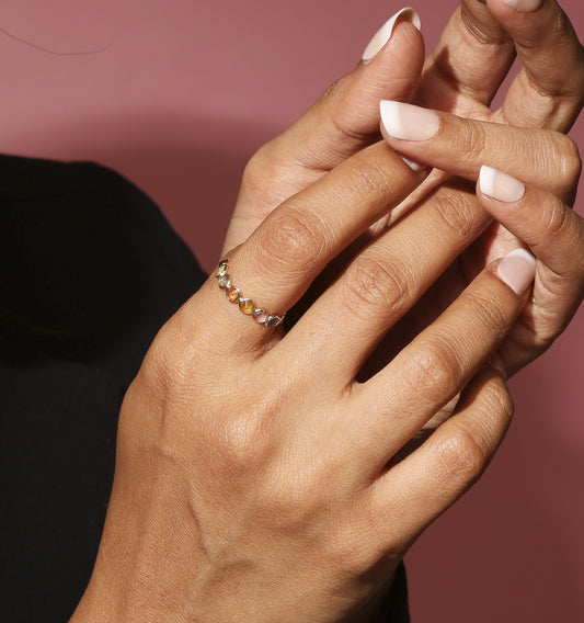 Multi-colour sapphire 14k gold ring
