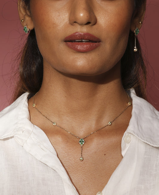 Emerald and peridot with white sapphire 14k gold Necklace