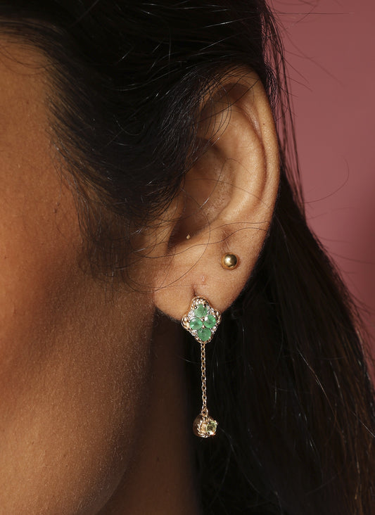 Emerald and peridot with white sapphire 14k gold Earrings