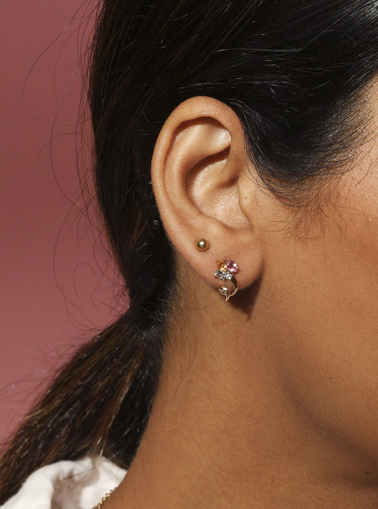 Tri-colour gemstone 14k gold earrings