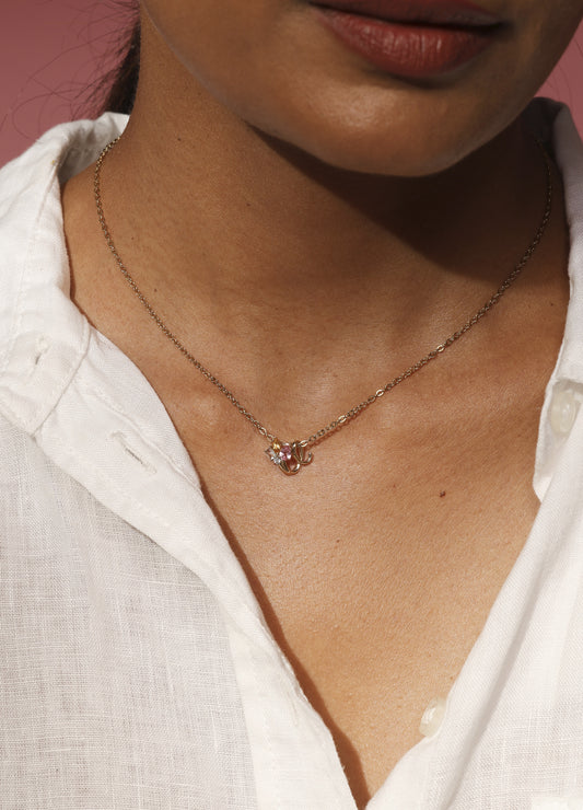 Tri-colour gemstone 14k gold necklace