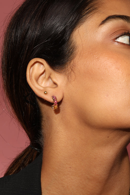 Sunset Ombre gemstone 14k gold hoop earrings