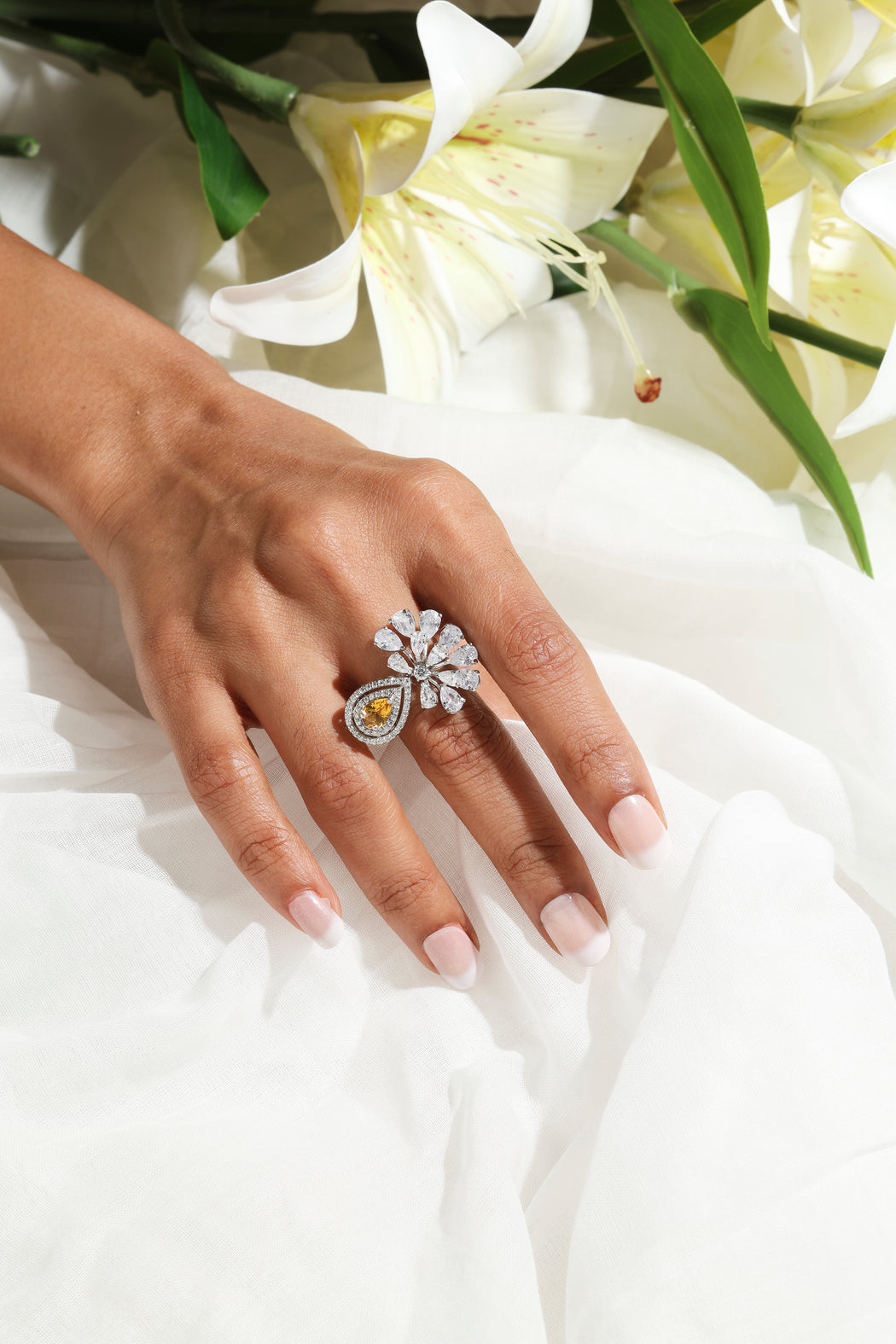 Yellow sapphire and diamond solara ring