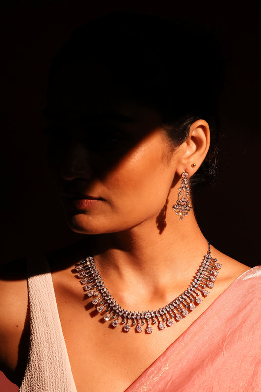 Fancy cut diamonds in black rhodium necklace