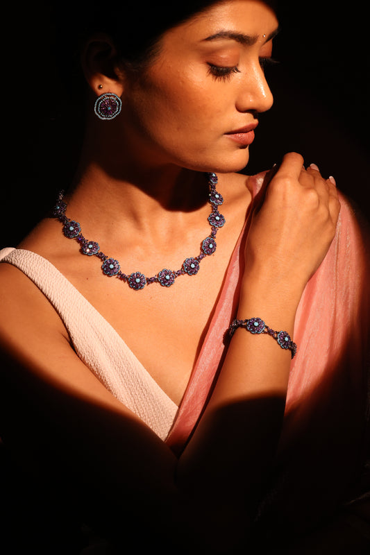 Amethyst and Turquoise black rhodium set