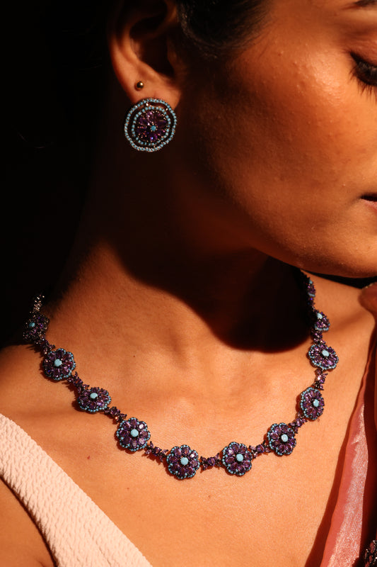 Amethyst and Turquoise black rhodium stud earrings
