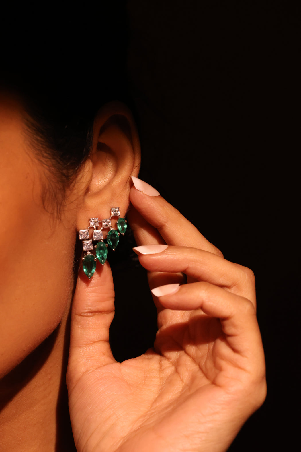 Emerald and diamond cascade earrings