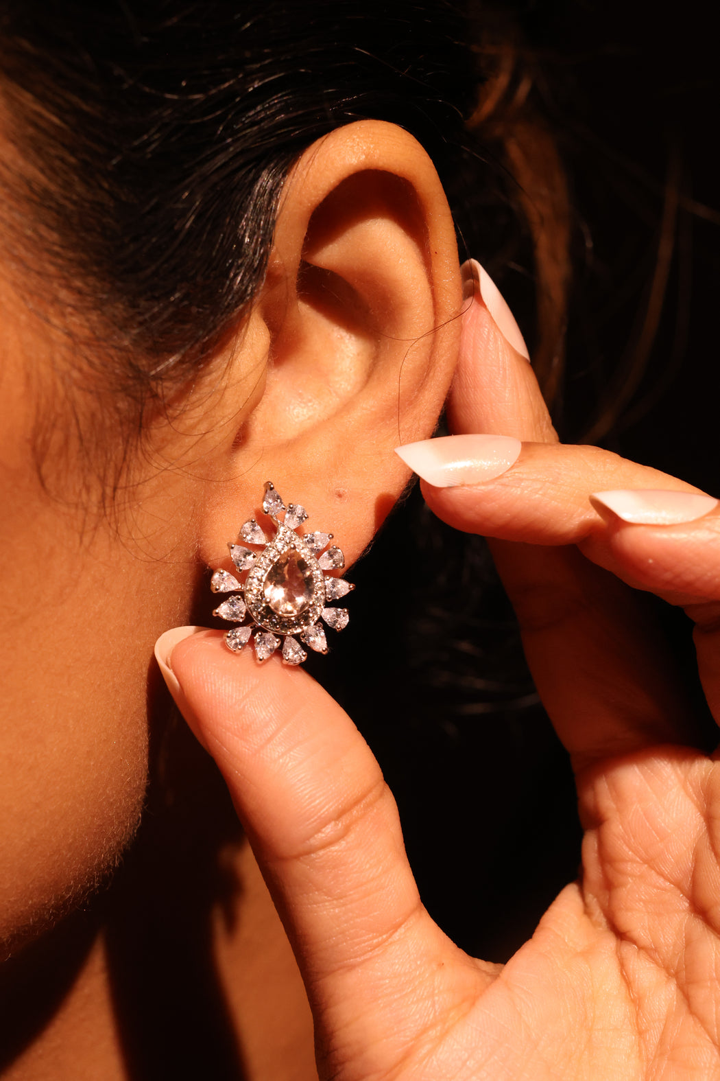 Morganite and diamond starburst earrings